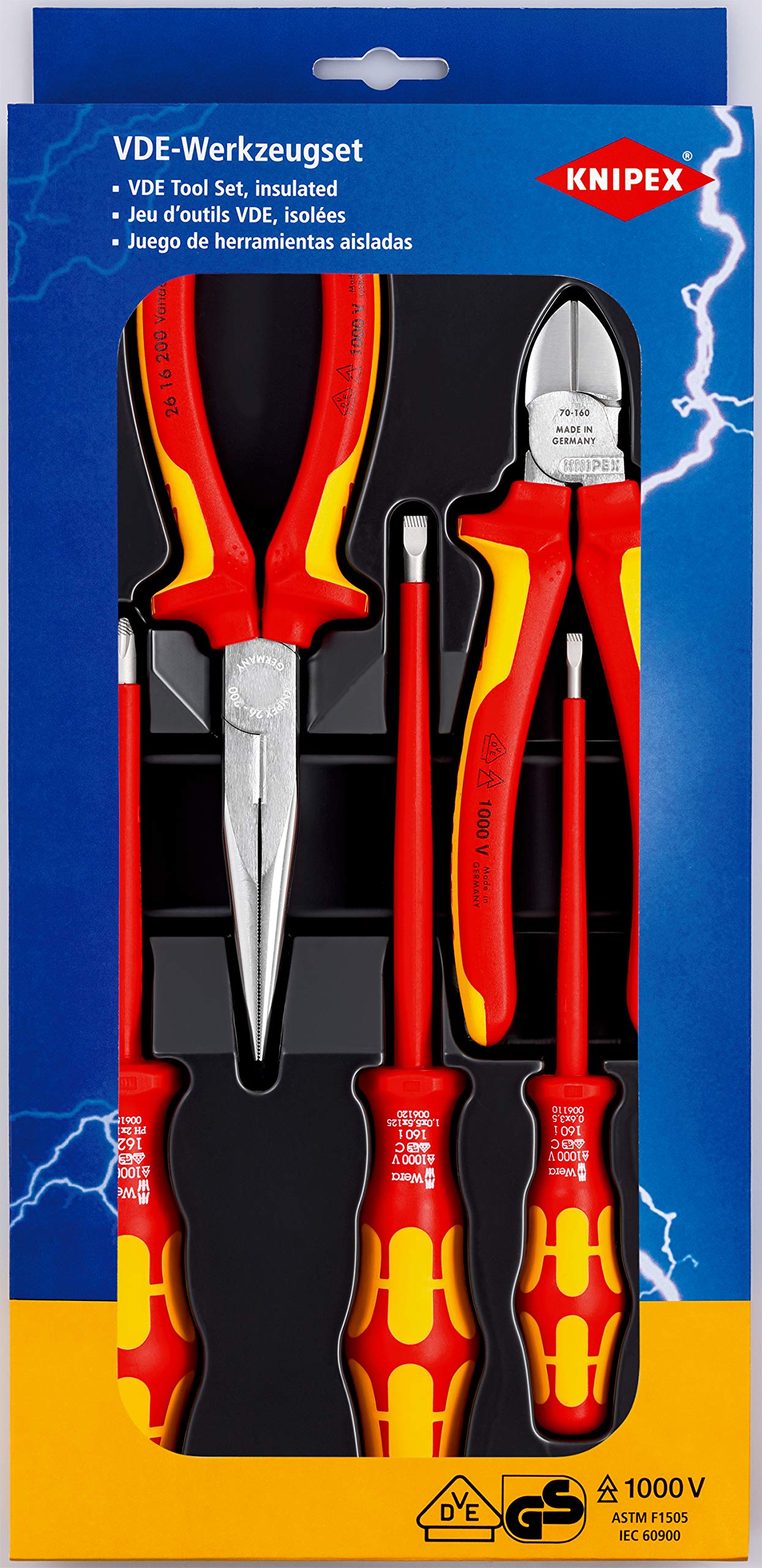knipex-vde-werkzeugsatz-00-20-13-5-teilig-seitenschneider-storchschnabelzange-we image 1