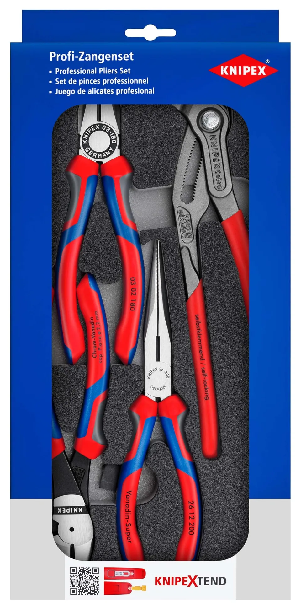 knipex-00-20-01-v15-zangen-set-4-teilig-in-schaumstoffeinlage image 1