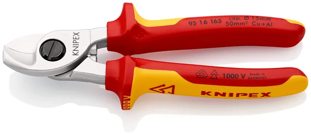 knipex-kabelschere-95-16-165-vde-kabelschneider-165-mm-f-r-cu-al-kabel-bis-15-mm image 1