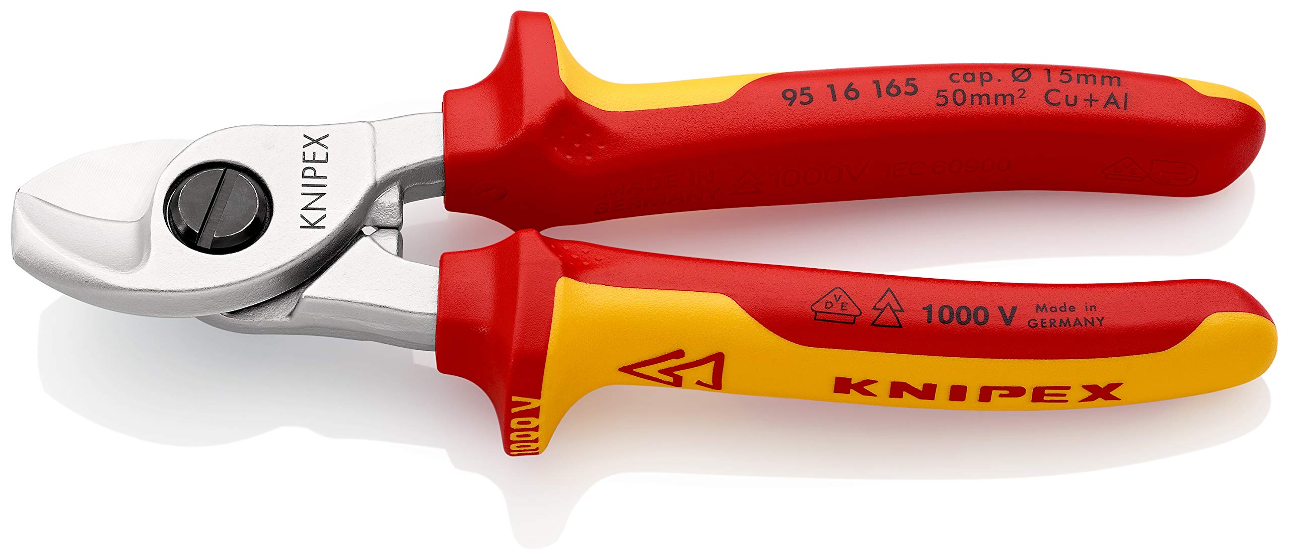 knipex-kabelschere-95-16-165-vde-kabelschneider-165-mm-f-r-cu-al-kabel-bis-15-mm image 1