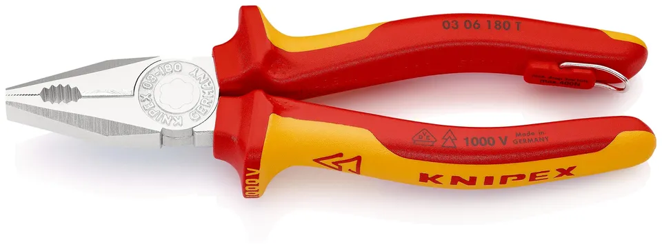 knipex-kombizange-03-06-180-t-bk-vde-180-mm-verchromt-mit-absturzsicherung image 1