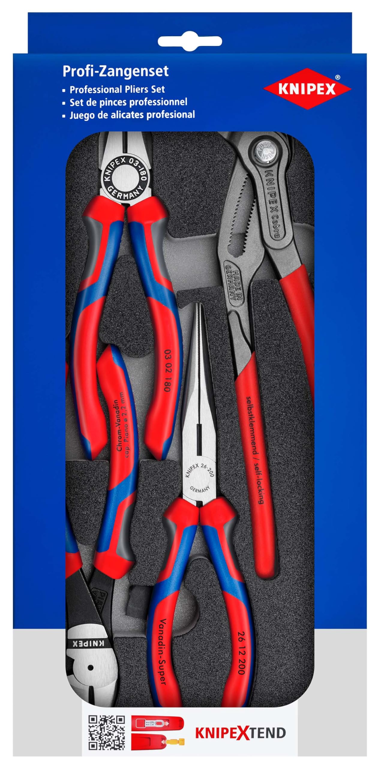 knipex-00-20-01-v15-zangen-set-4-teilig-in-schaumstoffeinlage image 1