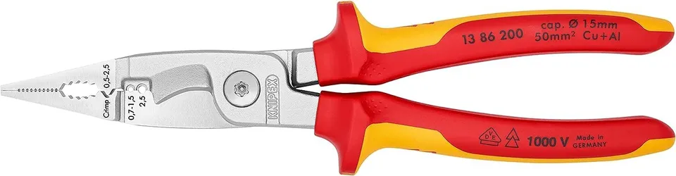 knipex-13-86-200-sb-elektro-installationszange-200-mm-verchromt-vde-mehrkomponen image 1