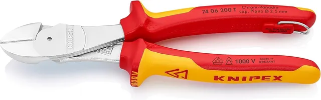 knipex-kraft-seitenschneider-74-06-200-t-bk-200-mm-vde-mit-absturzsicherung image 1