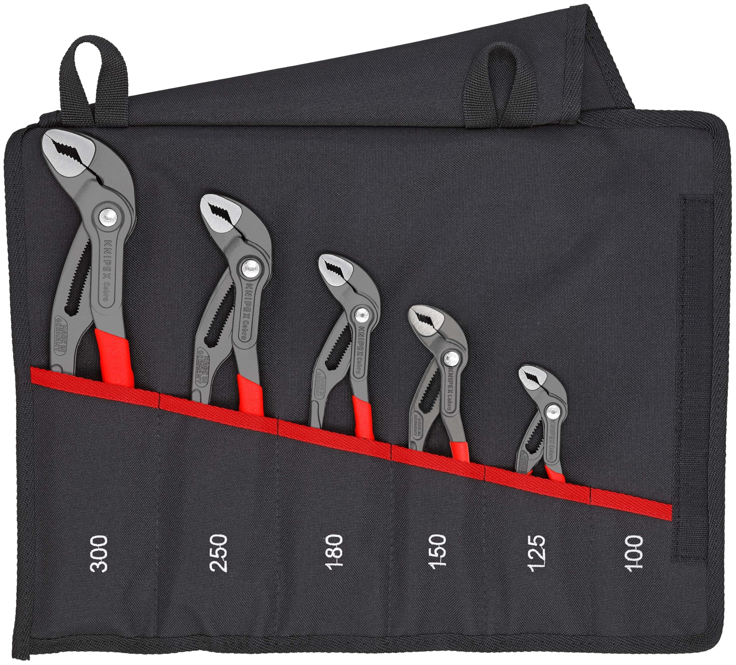 knipex-00-19-55-s5-cobra-set-wasserpumpenzangen-5-teilig-125-300-mm-in-rolltasch image 1