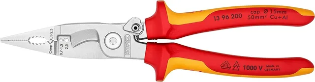 knipex-elektro-installationszange-13-96-200-sb-verchromt-vde-gepr-ft-200-mm image 1