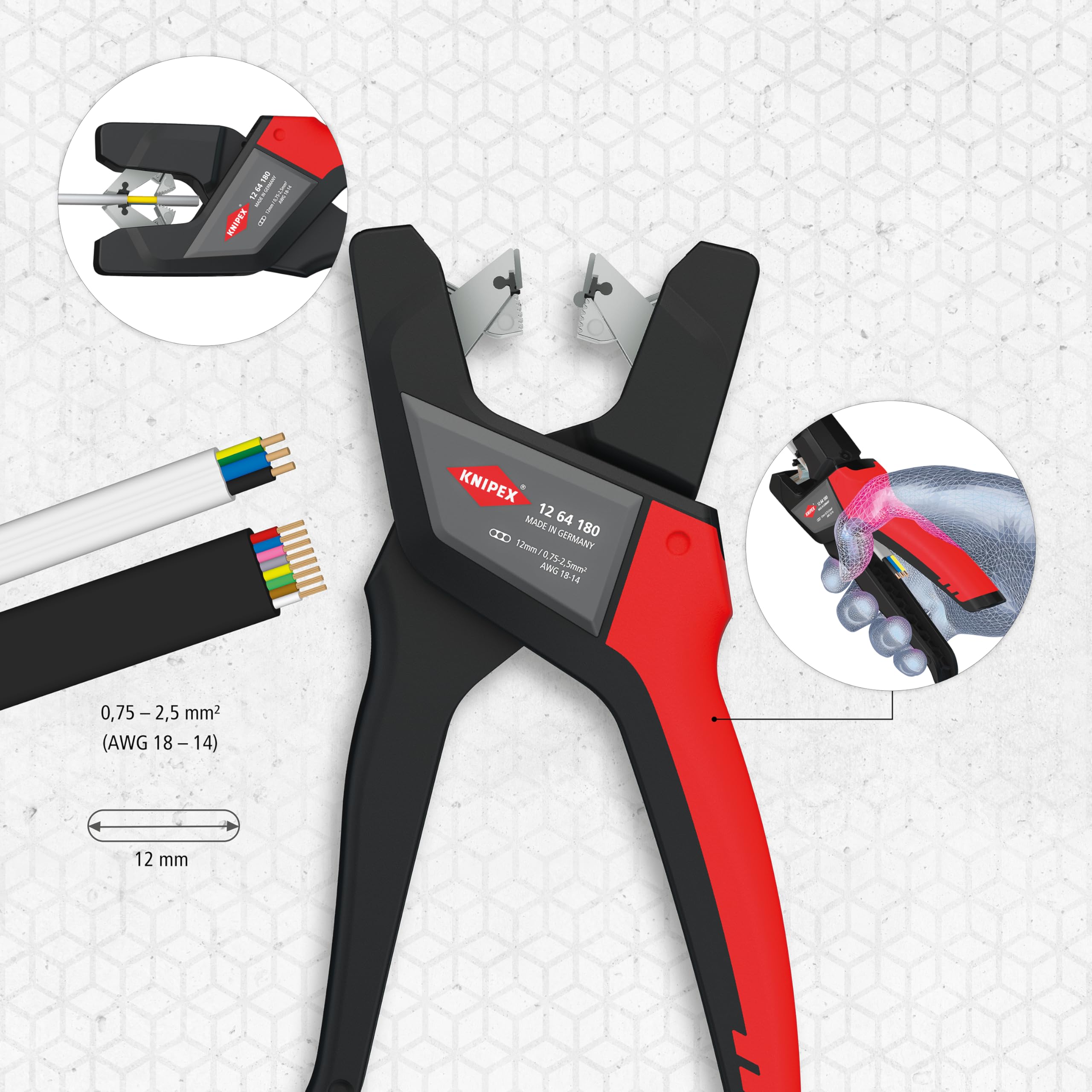knipex-12-64-180-automatische-flachkabel-abisolierzange-180-mm-0-75-2-5-mm image 2