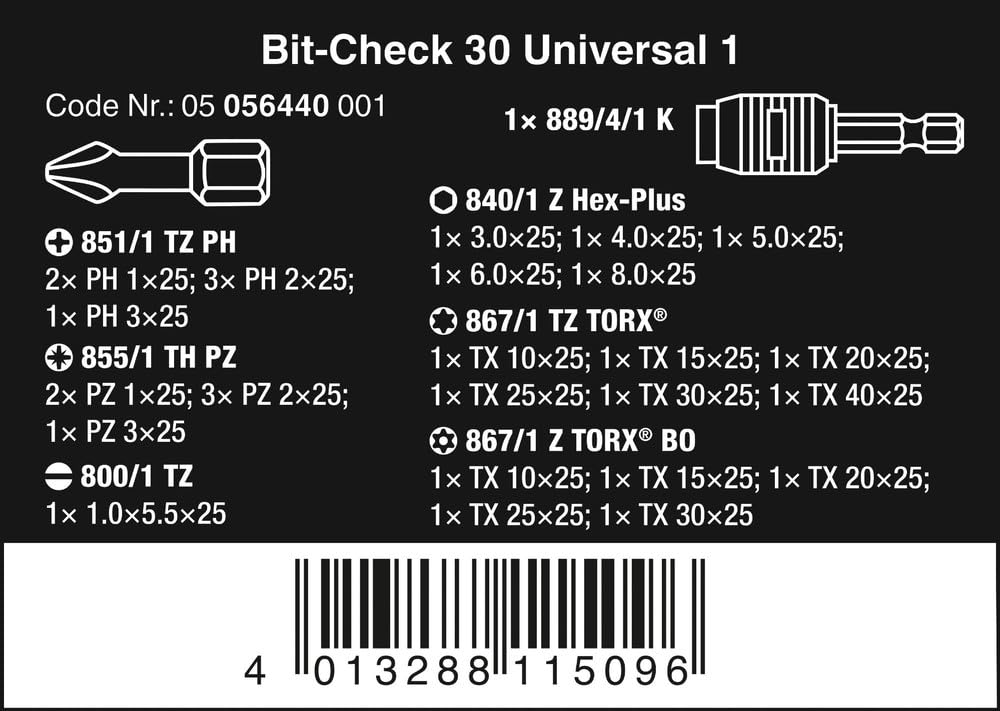 wera-bit-check-30-universal-1-bit-sortiment-30-teilig-mit-rapidaptor-05056440001 image 2