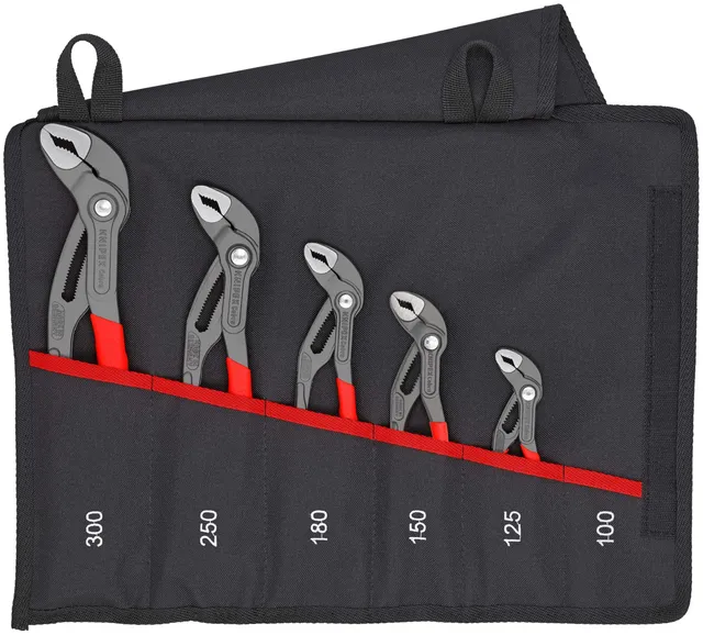 knipex-00-19-55-s5-cobra-set-wasserpumpenzangen-5-teilig-125-300-mm-in-rolltasch image 1