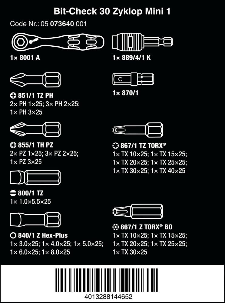 wera-bit-check-30-zyklop-mini-1-bit-sortiment-31-teilig-05073640001 image 2