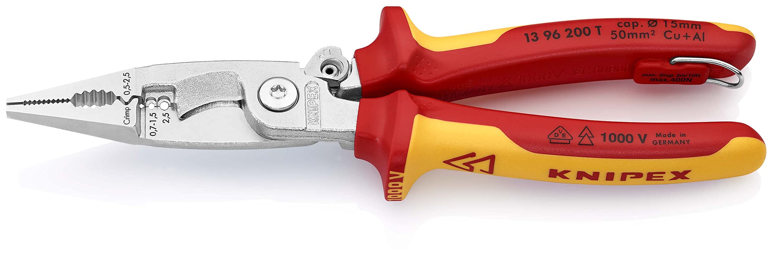 knipex-elektro-installationszange-13-96-200-t-bk-200-mm-vde-gepr-ft-verchromt image 2