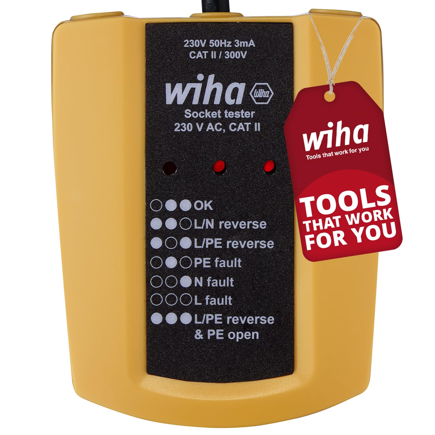 wiha-steckdosentester-230-v-ac-cat-ii-45220-mit-flexiblem-kabel-und-led-anzeige image 1