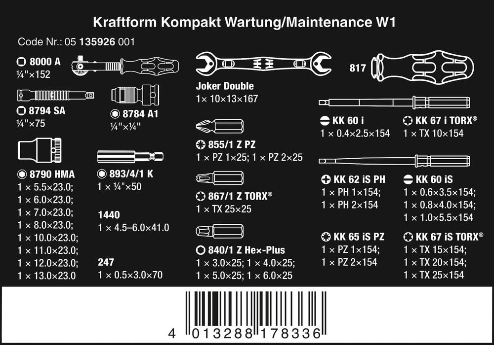 wera-kraftform-kompakt-w1-wartung-werkzeug-set-35-teilig-1-4-zoll image 2