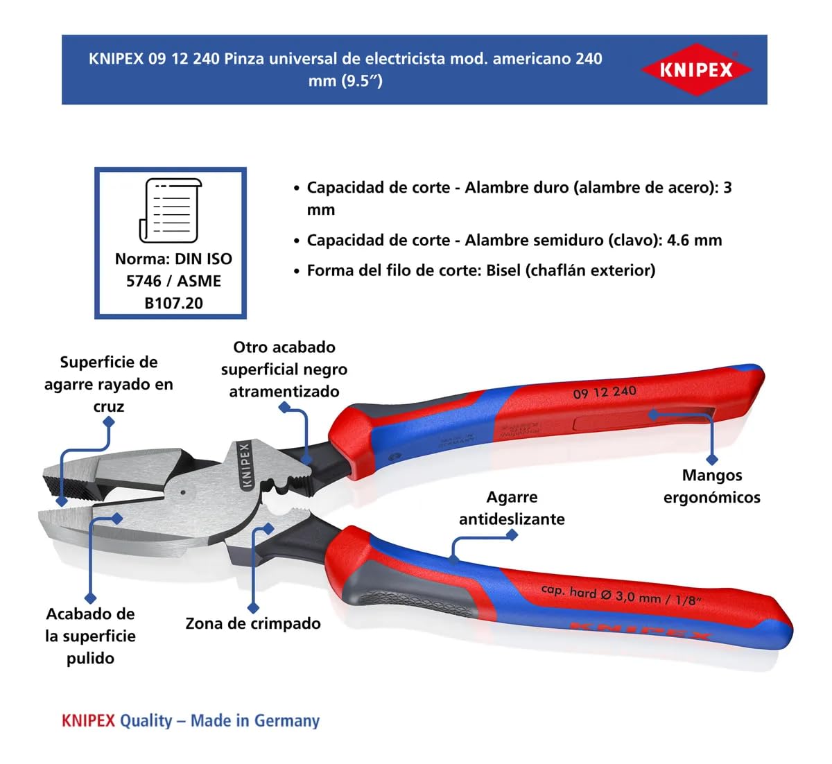 knipex-kraft-kombizange-lineman-s-pliers-09-12-240-sb-240-mm-mit-comfort-griffen image 3