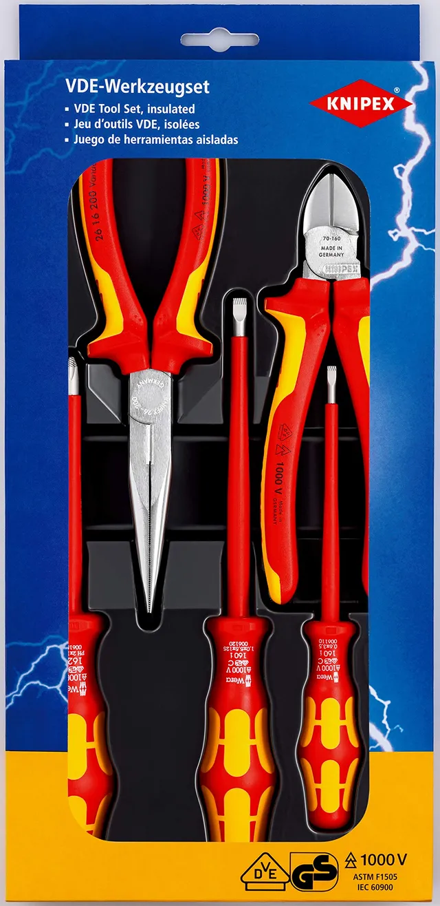 knipex-vde-werkzeugsatz-00-20-13-5-teilig-seitenschneider-storchschnabelzange-we image 1