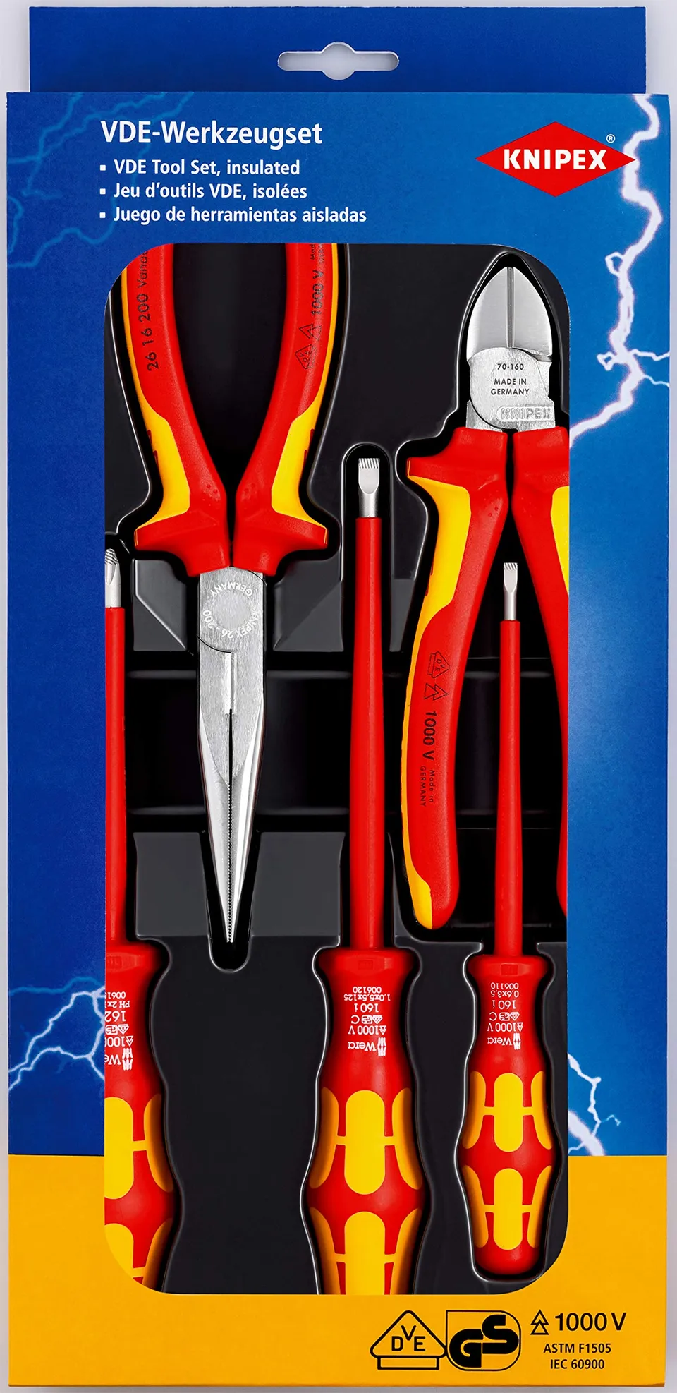knipex-vde-werkzeugsatz-00-20-13-5-teilig-seitenschneider-storchschnabelzange-we image 1