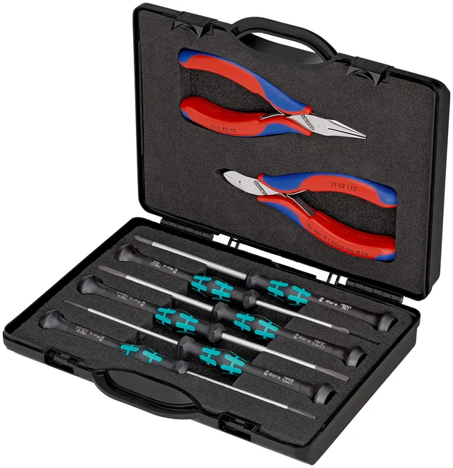 knipex-elektronikzangen-set-00-20-18-8-teilig-215-mm-f-r-elektronische-bauteile image 1