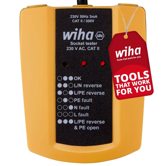 wiha-steckdosentester-230-v-ac-cat-ii-45220-mit-flexiblem-kabel-und-led-anzeige image 1