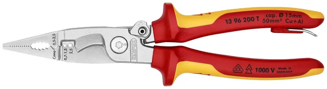 knipex-elektro-installationszange-13-96-200-t-bk-200-mm-vde-gepr-ft-verchromt image 1