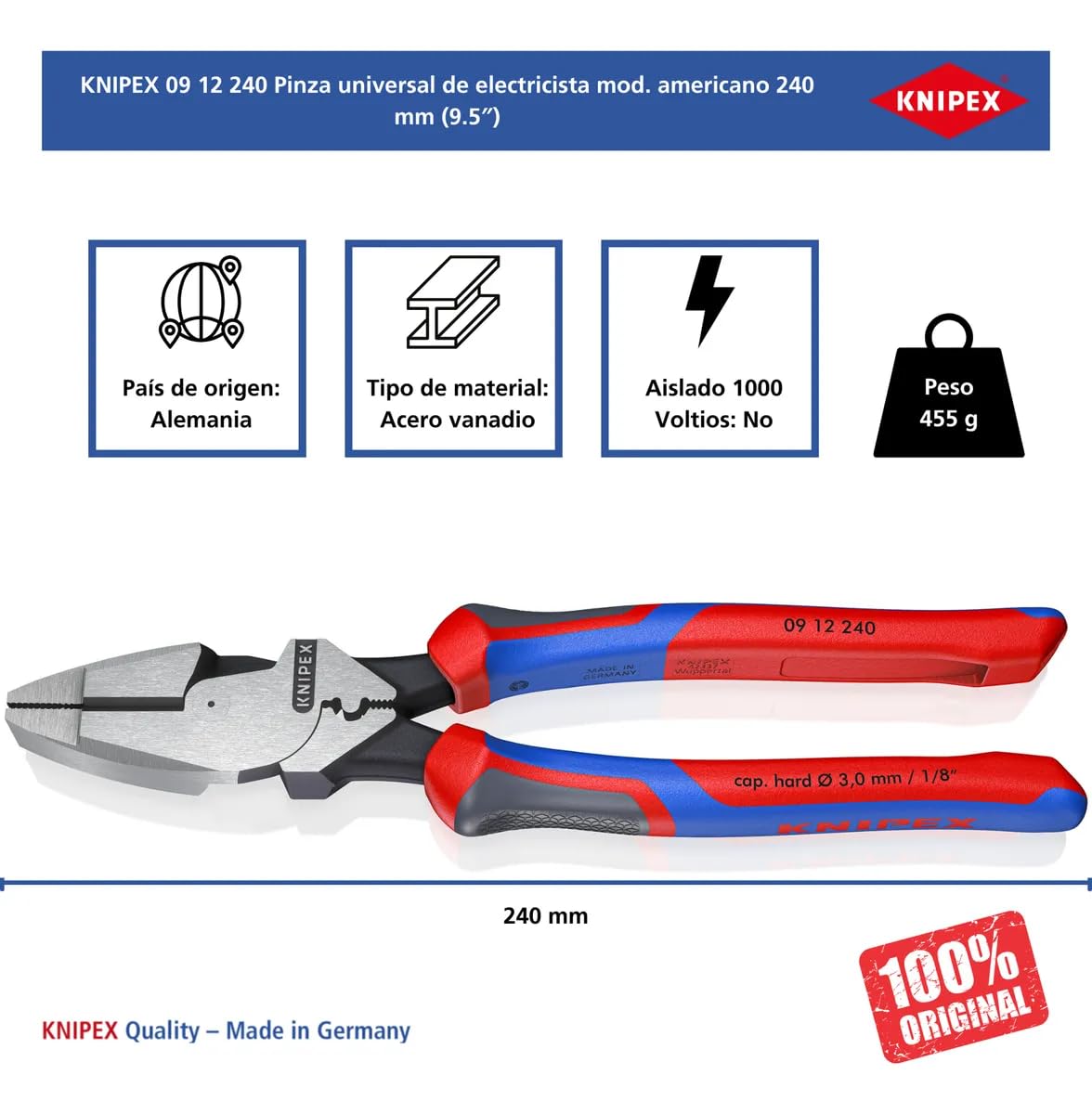 knipex-kraft-kombizange-lineman-s-pliers-09-12-240-sb-240-mm-mit-comfort-griffen image 2